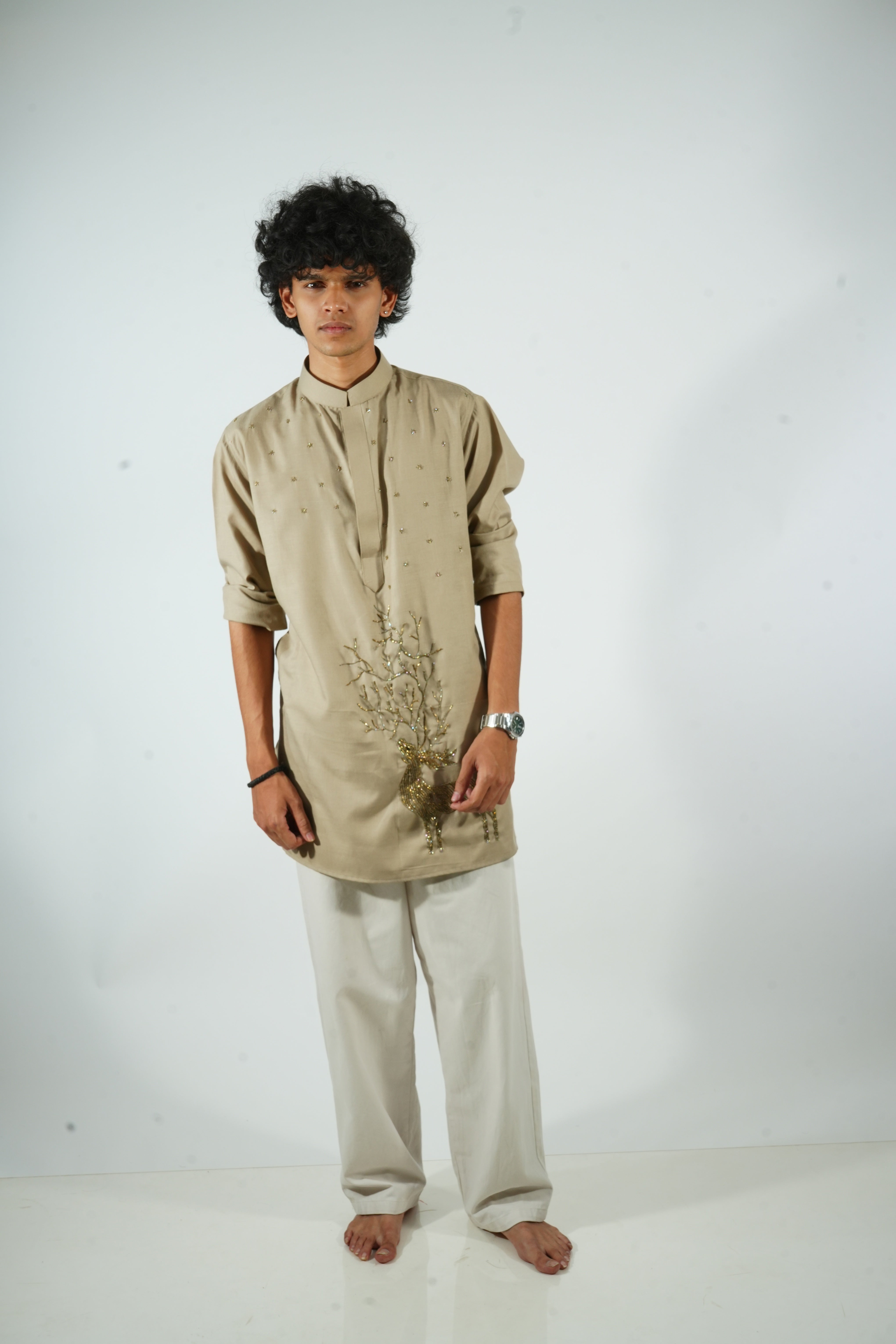 SAADGI - beige botanical embroidery kurta set