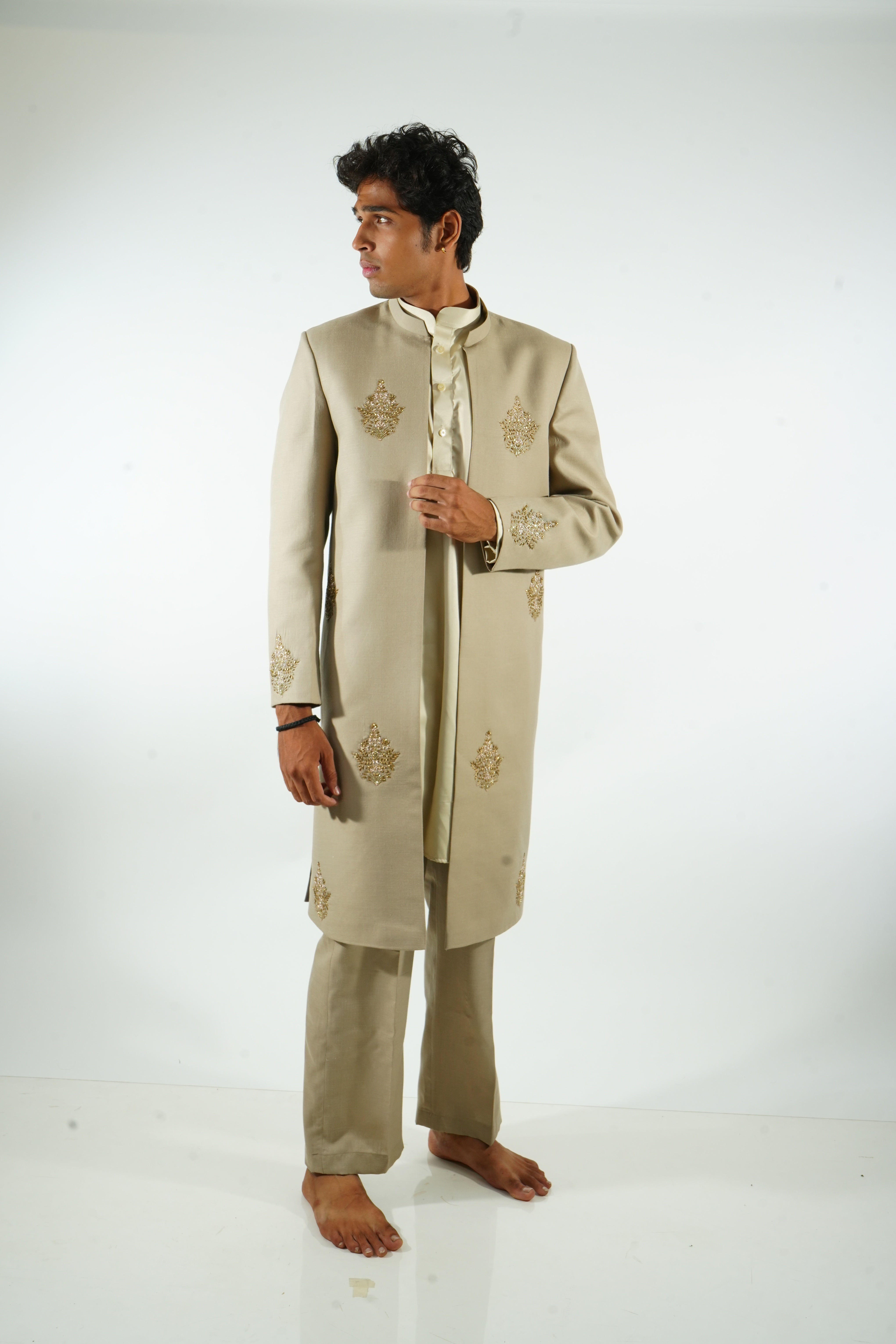 VEER - champagne gold embroidered sherwani set