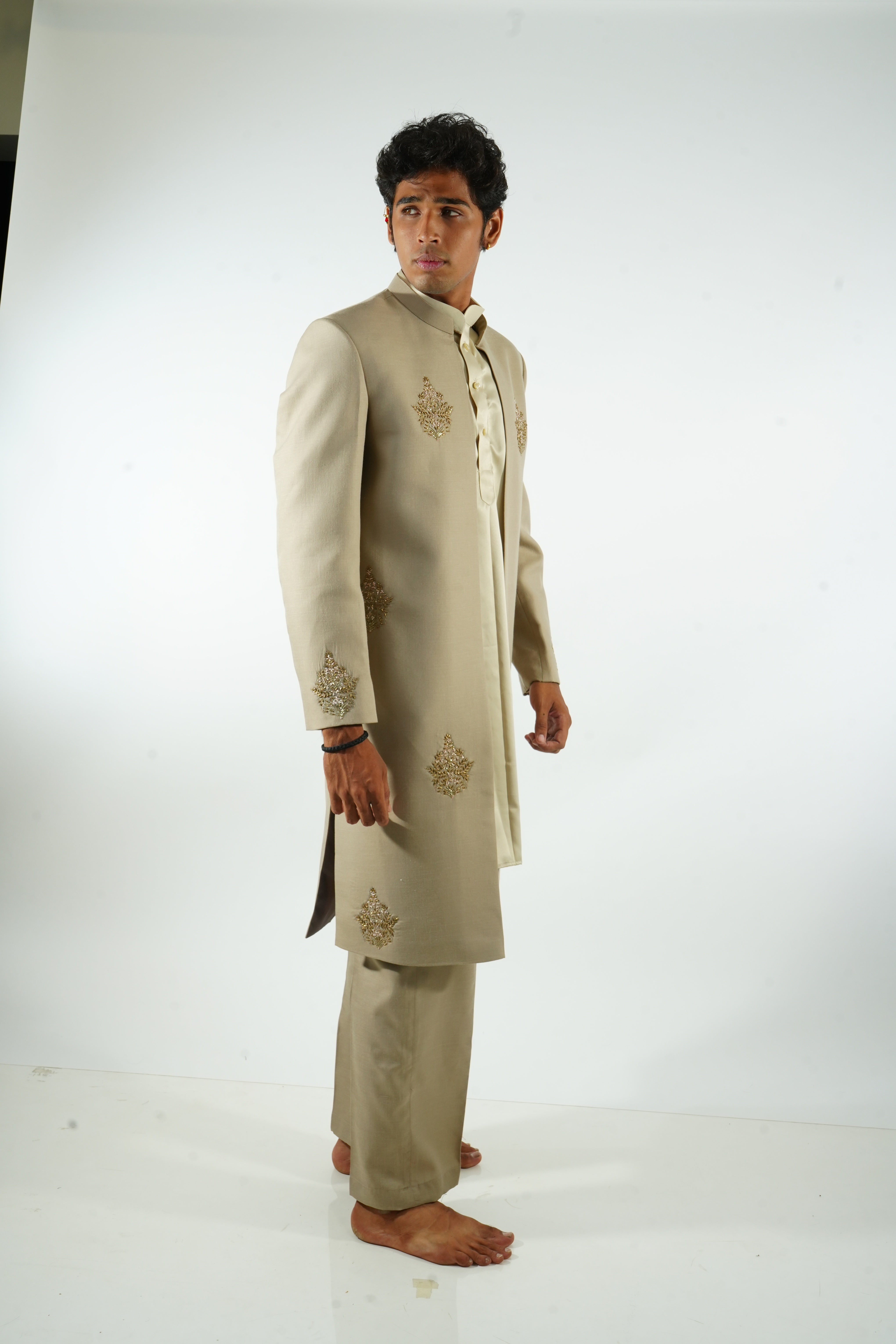 VEER - champagne gold embroidered sherwani set