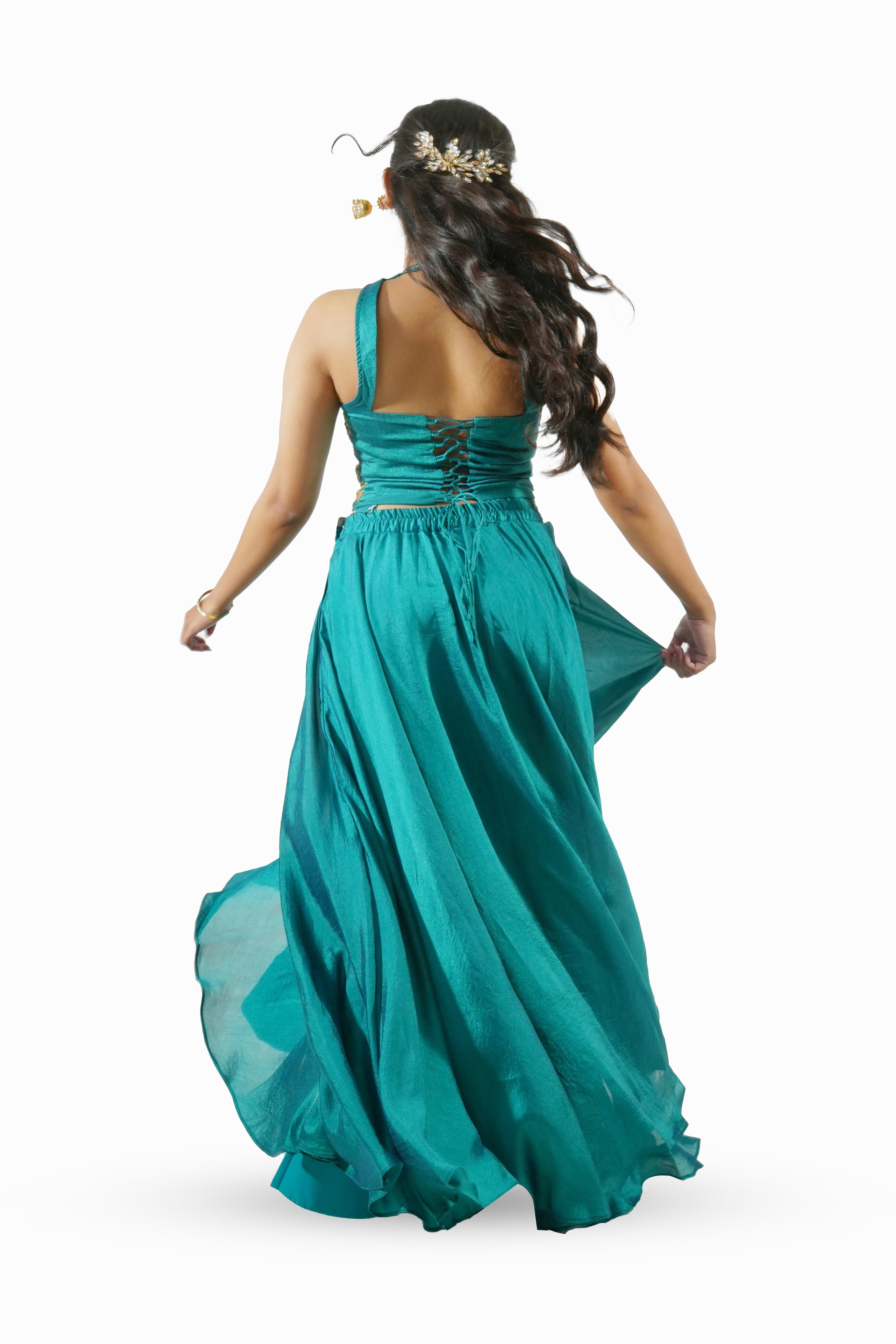 SAANJH - Teal Zardozi Halter Lehenga Set