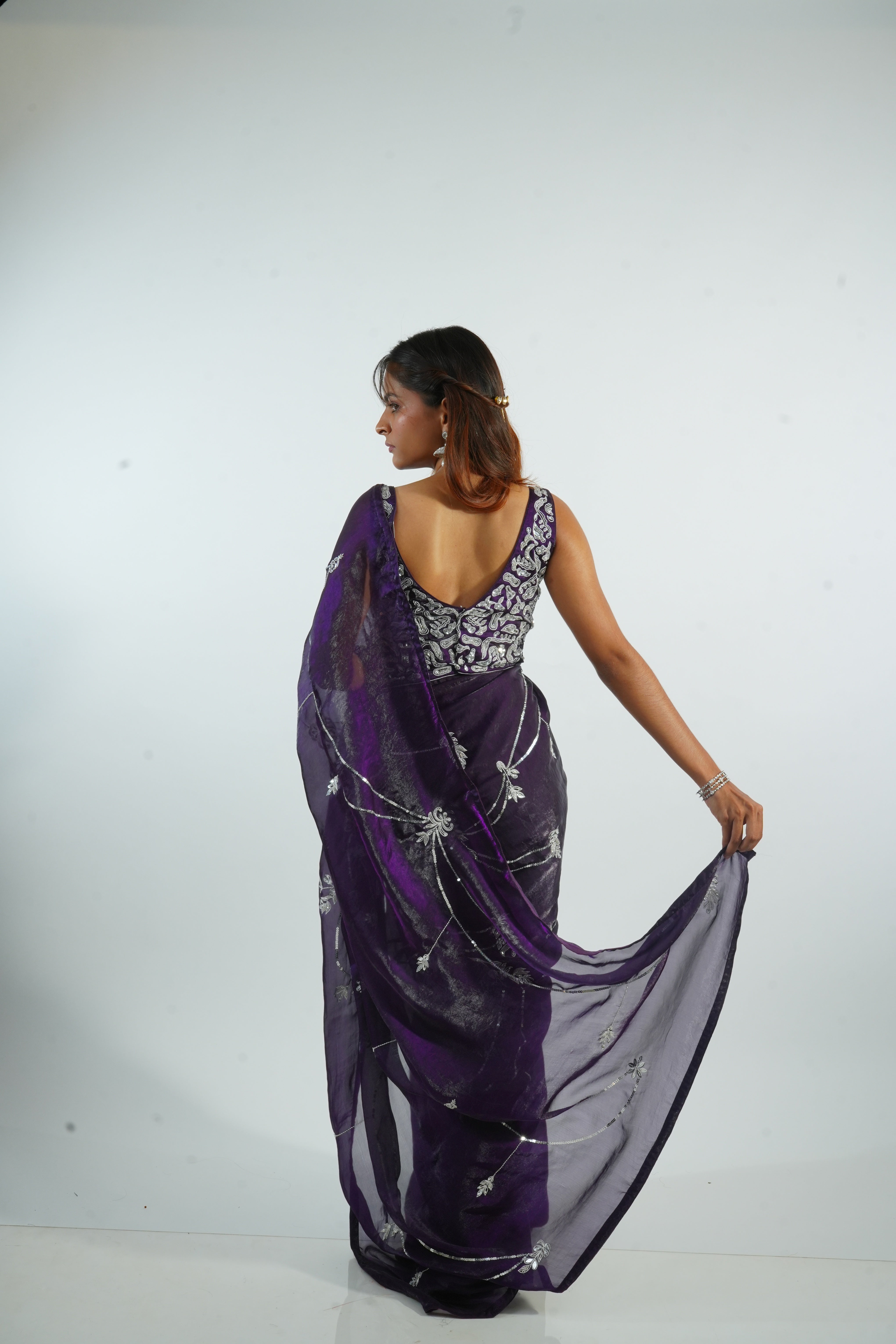 LAASYA - purple organza embroidered saree