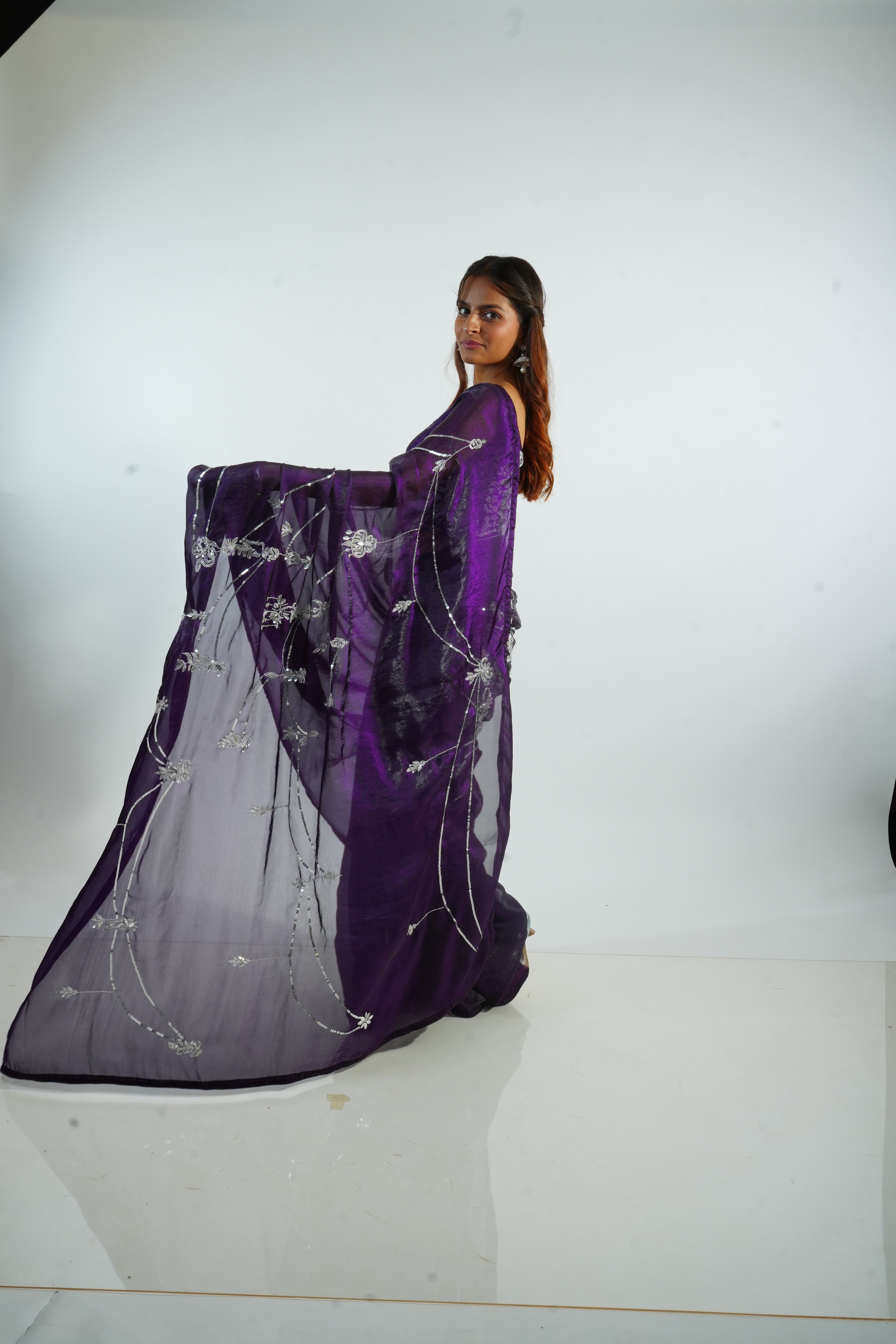 LAASYA - purple organza embroidered saree