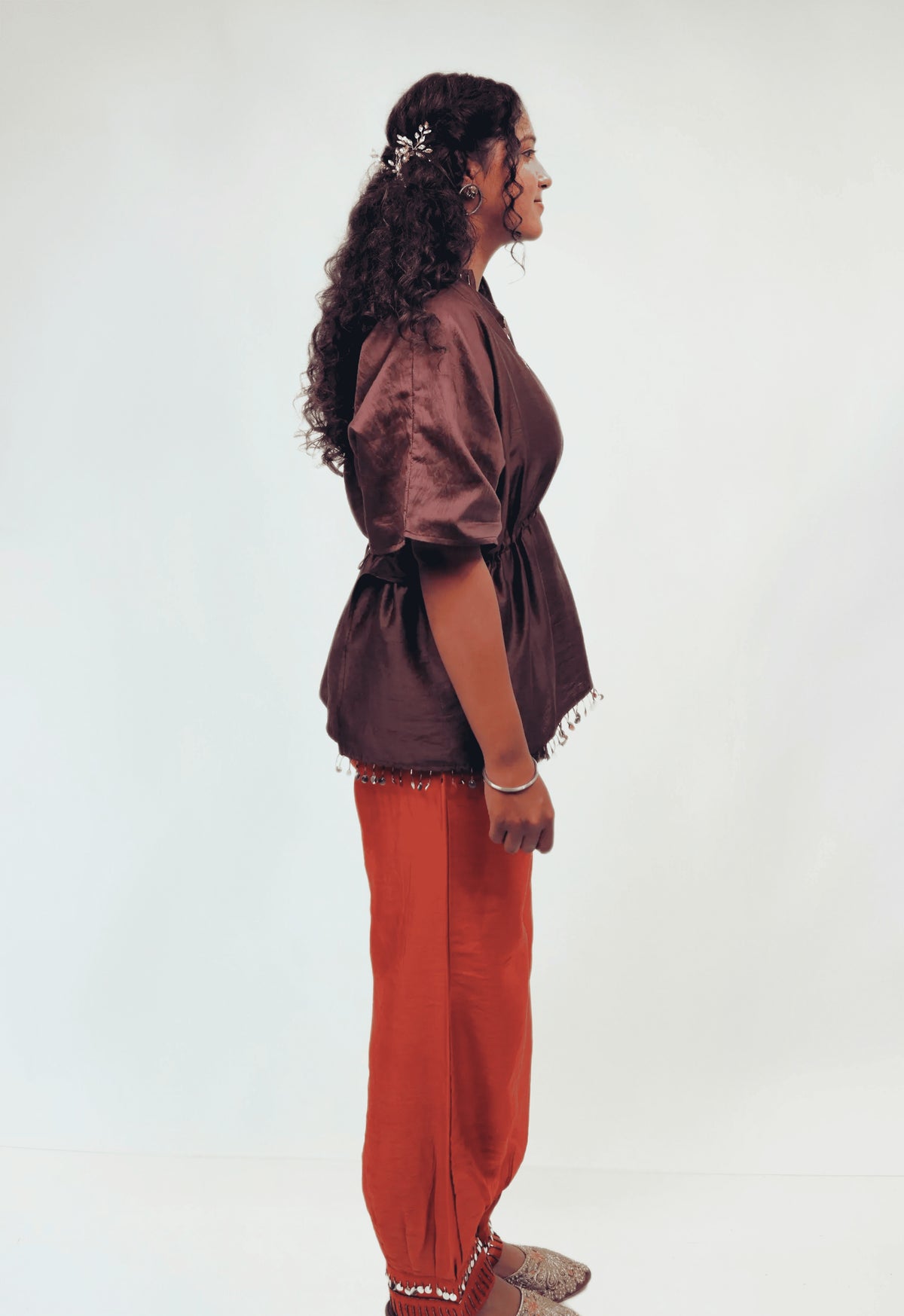 RAAS - plum kaftan and rust ballon pants