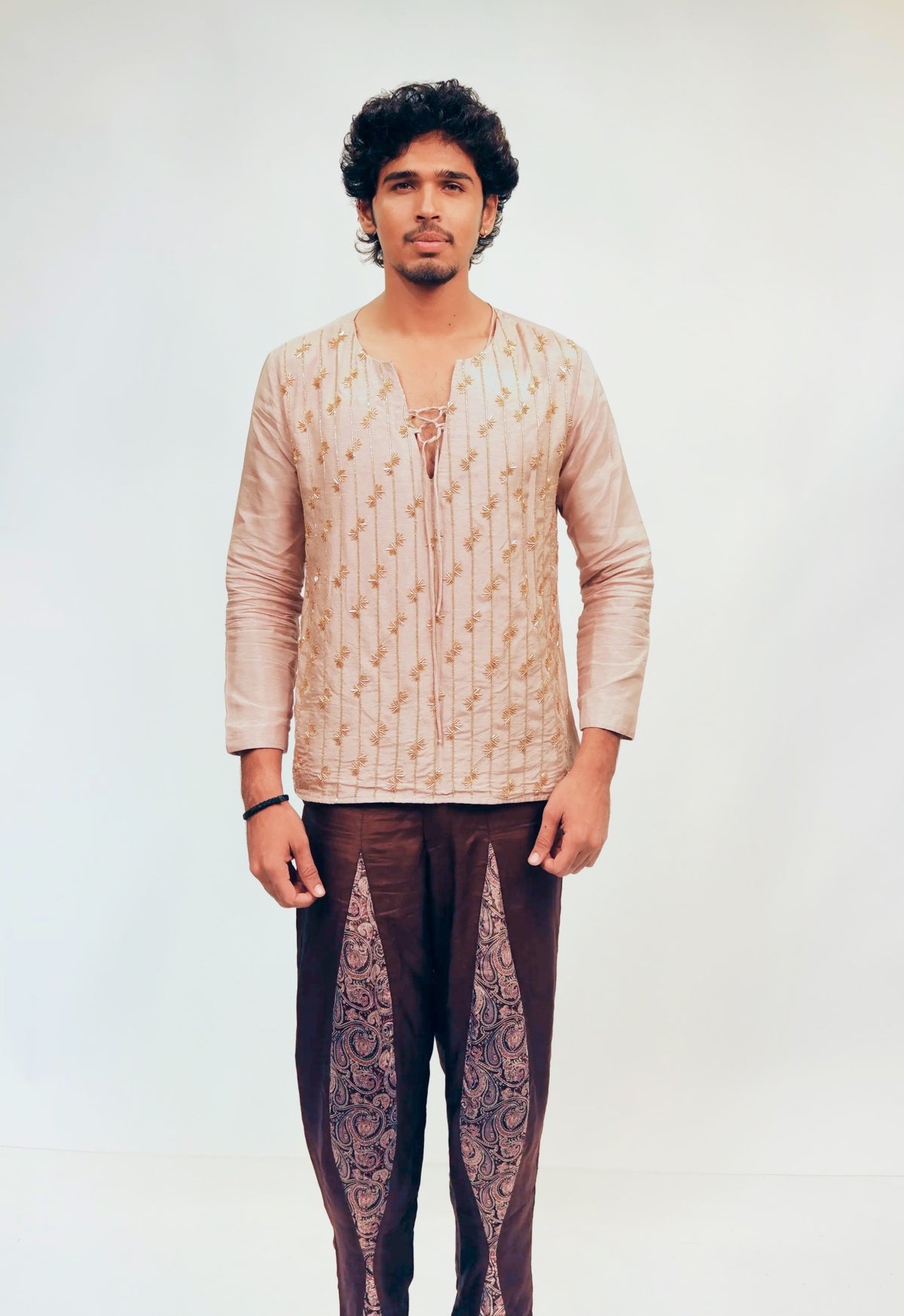 ARIN - Beige Embroidered Kurta with Printed Brown Pants