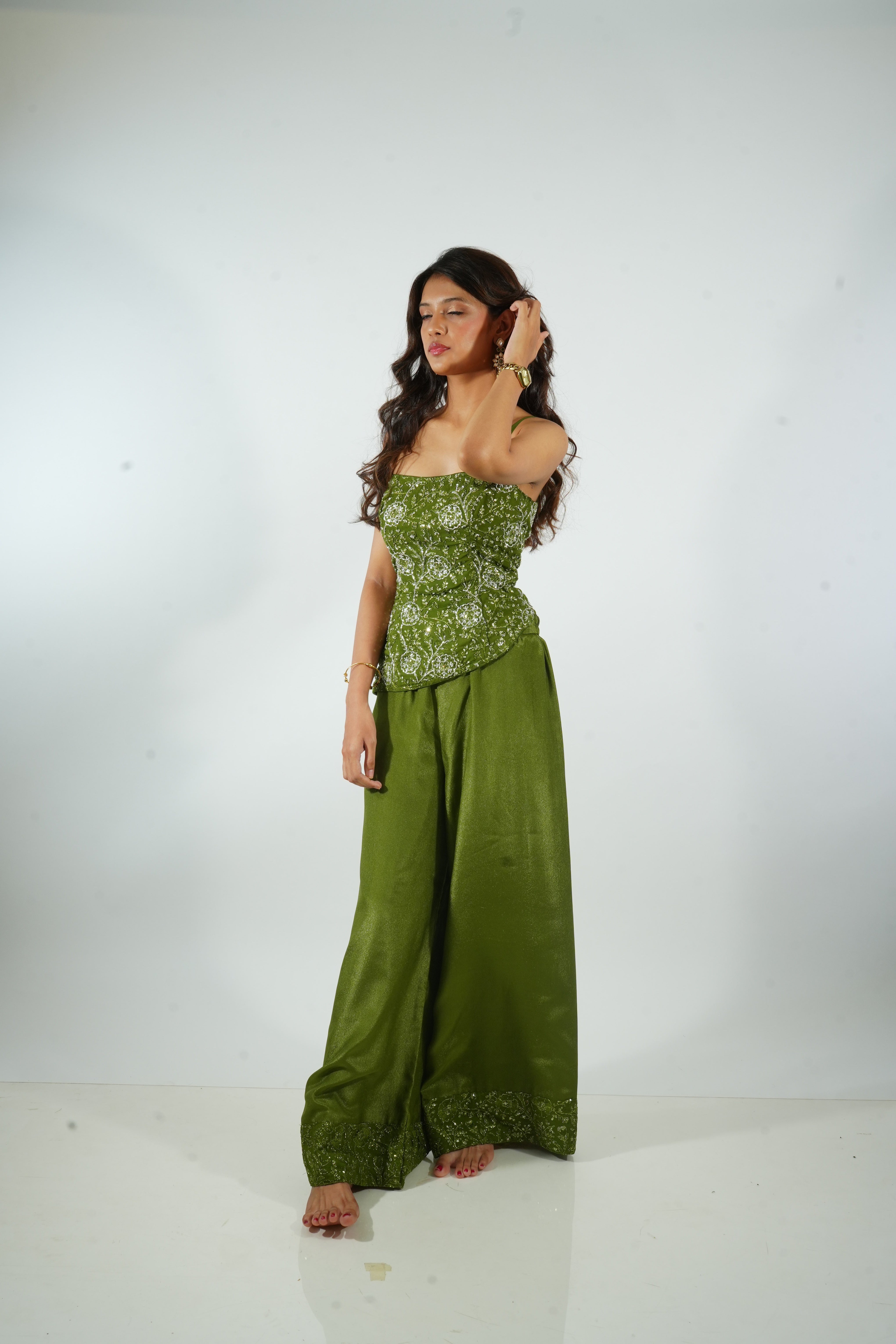 ZOHRAA - olive green bustier and plazzo
