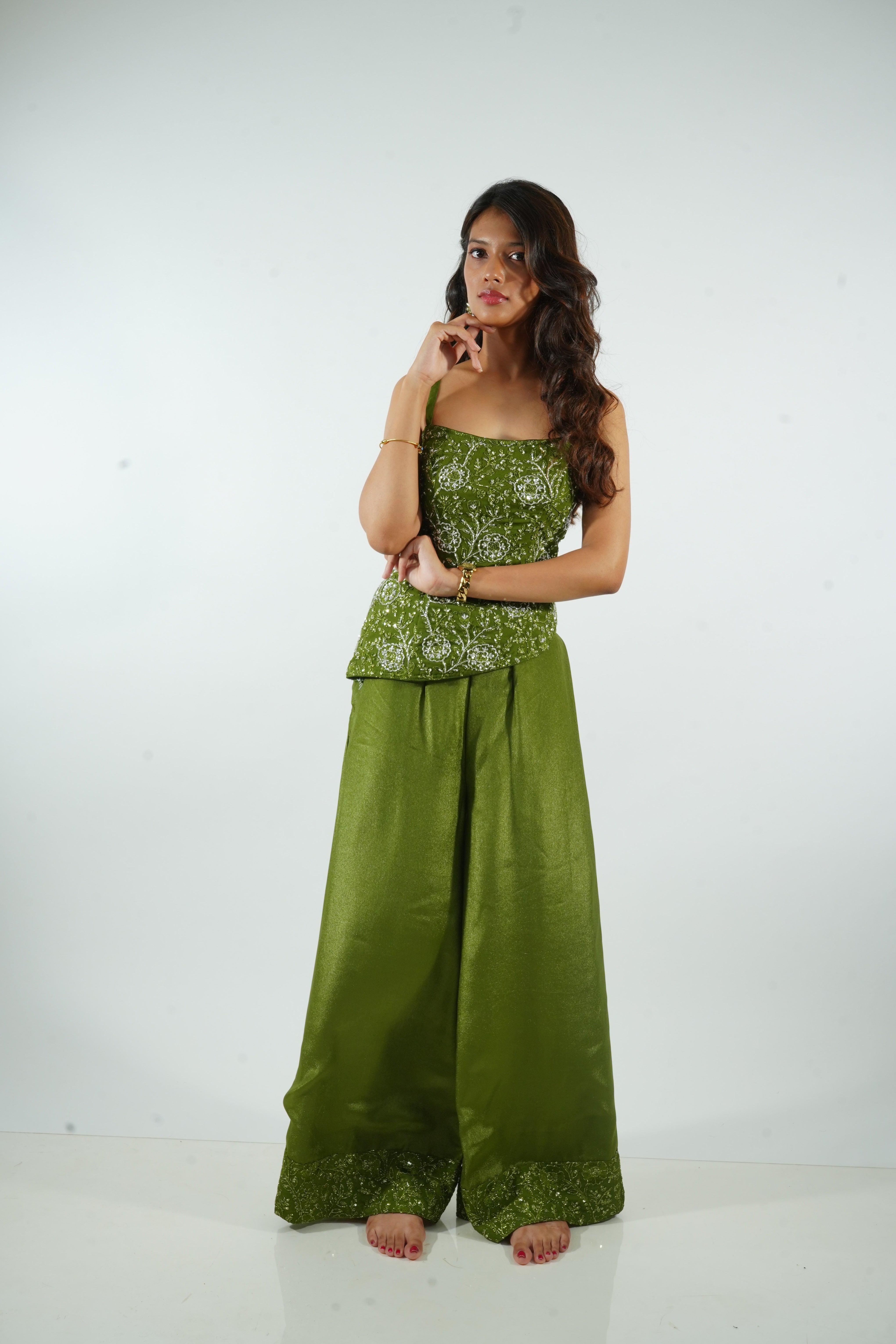 ZOHRAA - olive green bustier and plazzo
