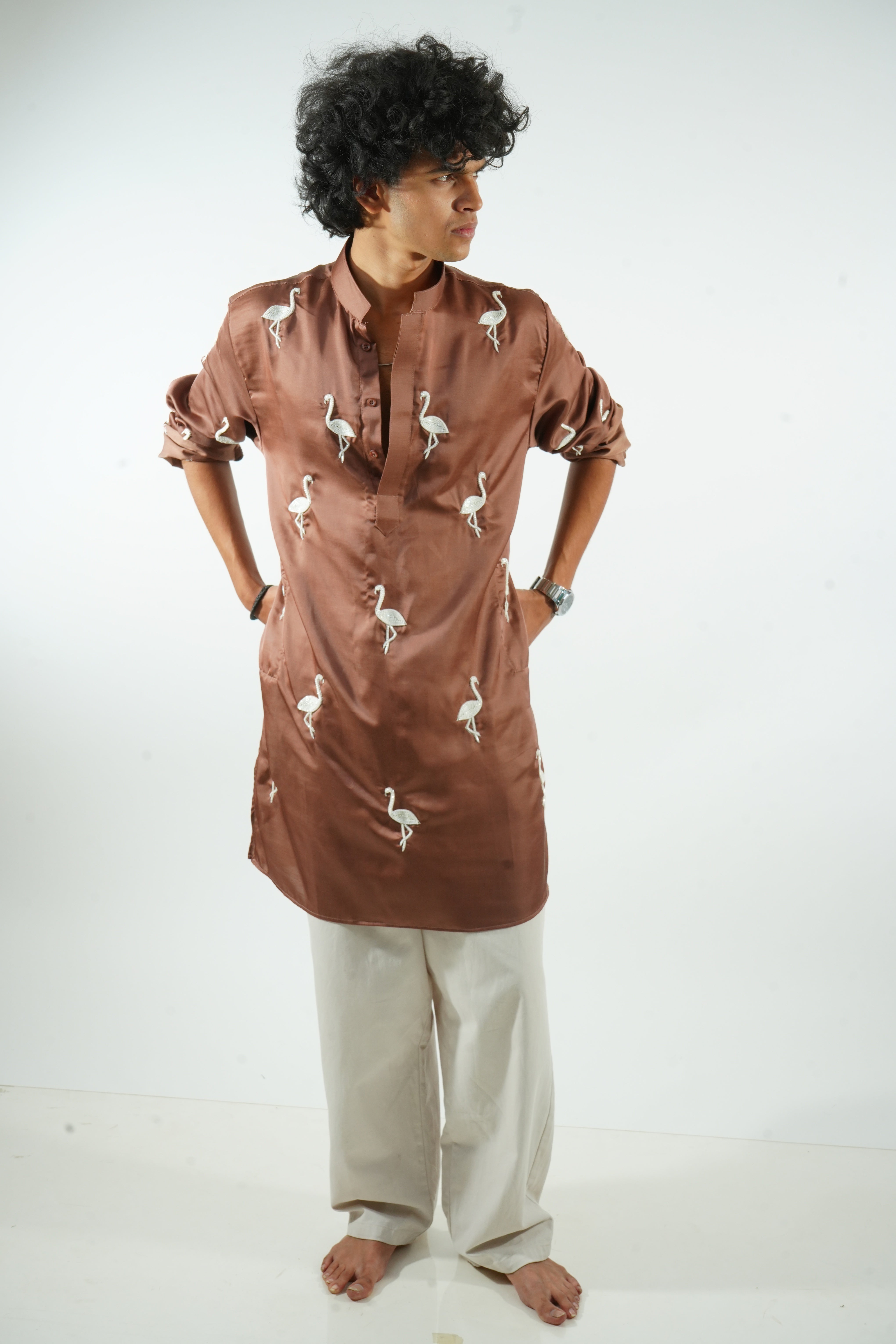 AARYA - copper satin flamingo embroidered kurta