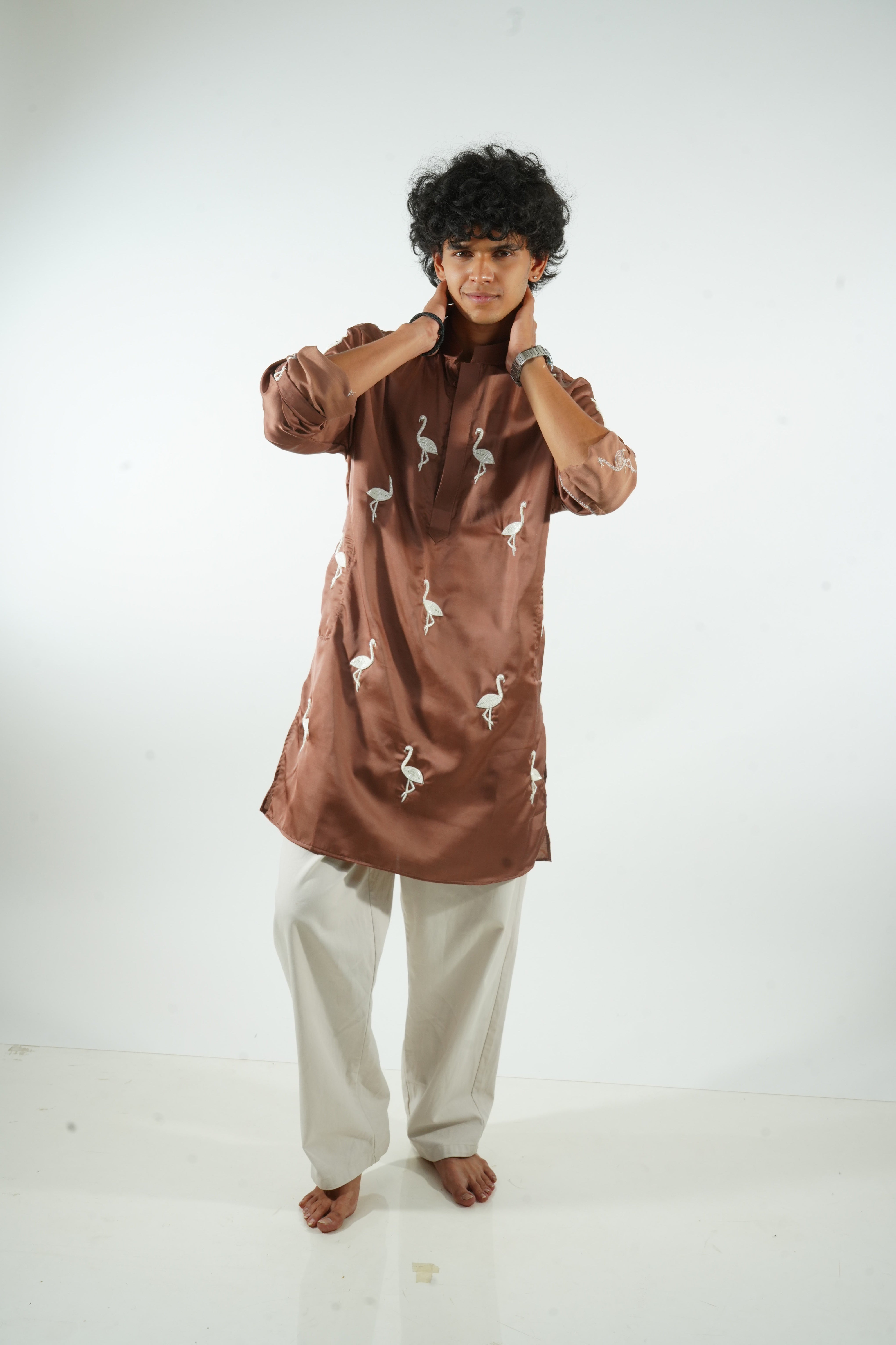AARYA - copper satin flamingo embroidered kurta