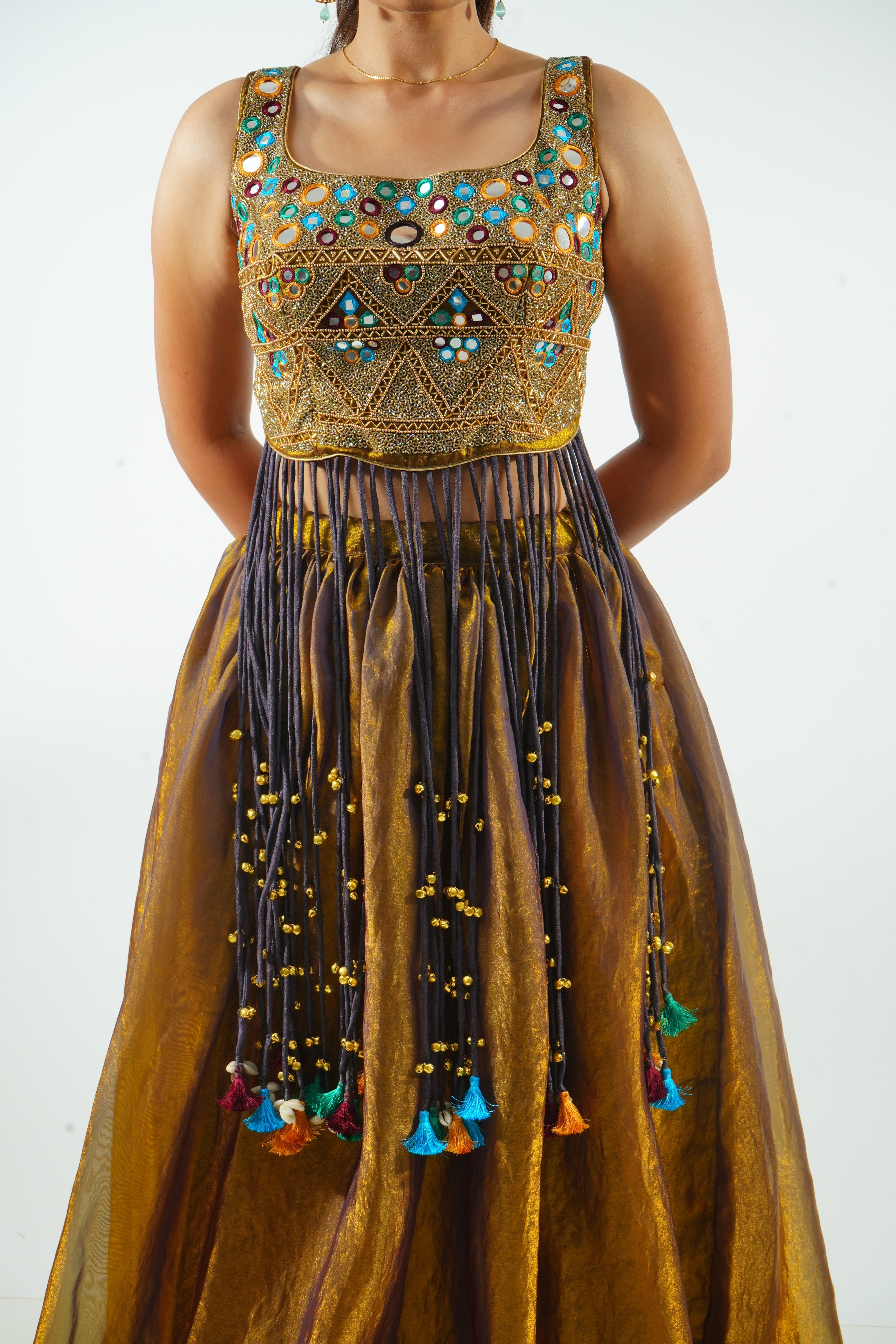 AINAA - Antique Gold Mirror & Tassel lehenga