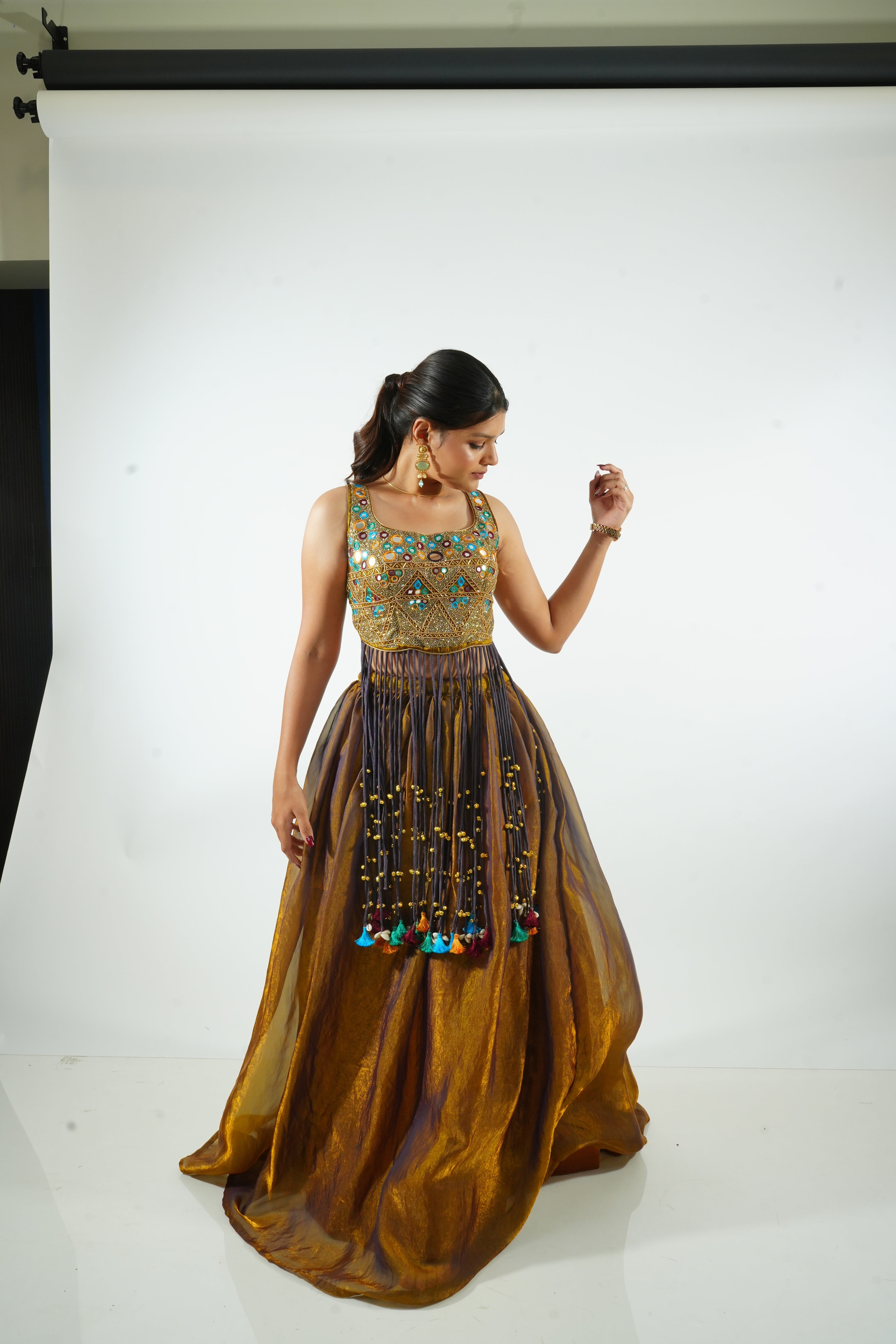AINAA - Antique Gold Mirror & Tassel lehenga