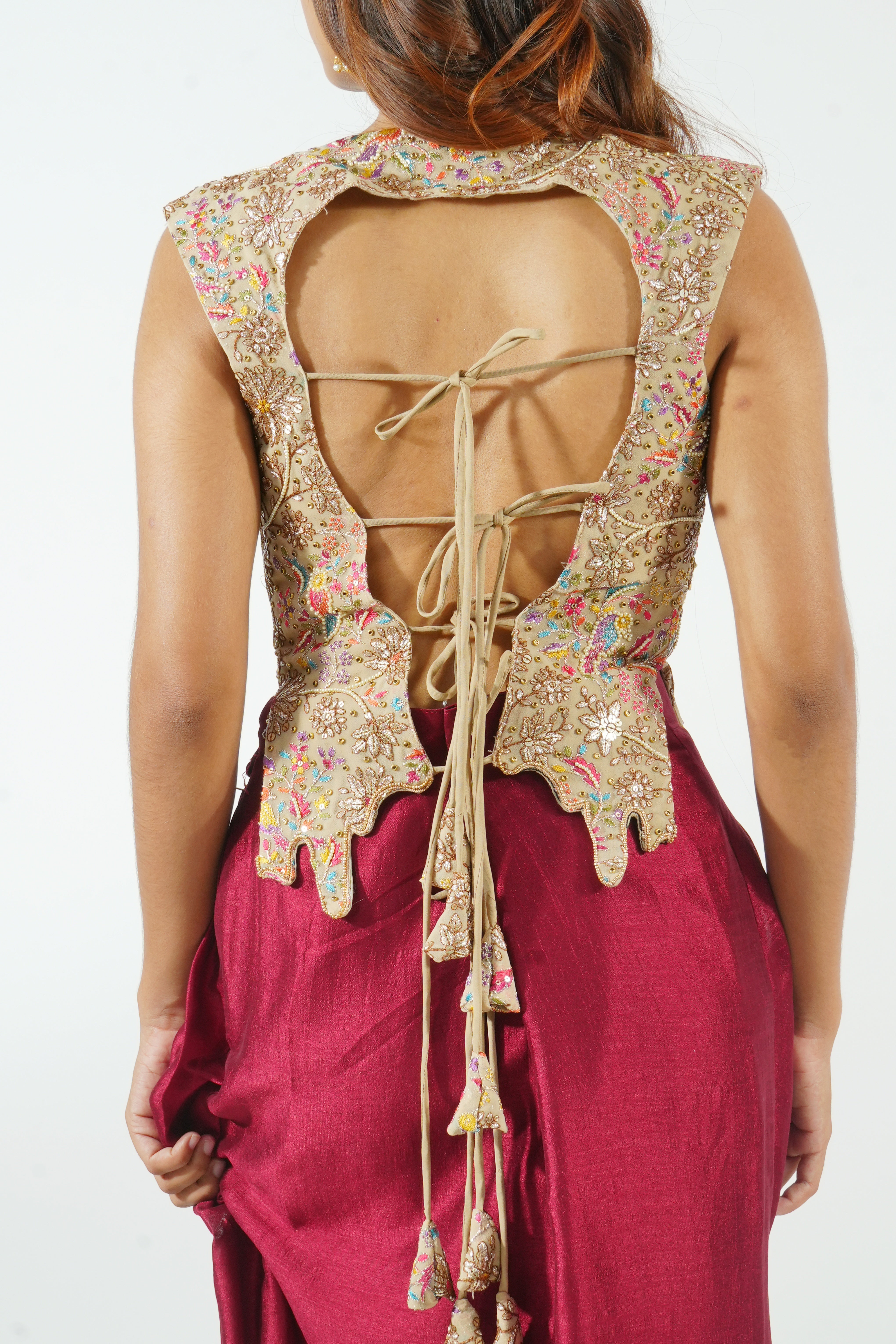 GUL - berry Silk Peplum Jacket & Drape Skirt Set