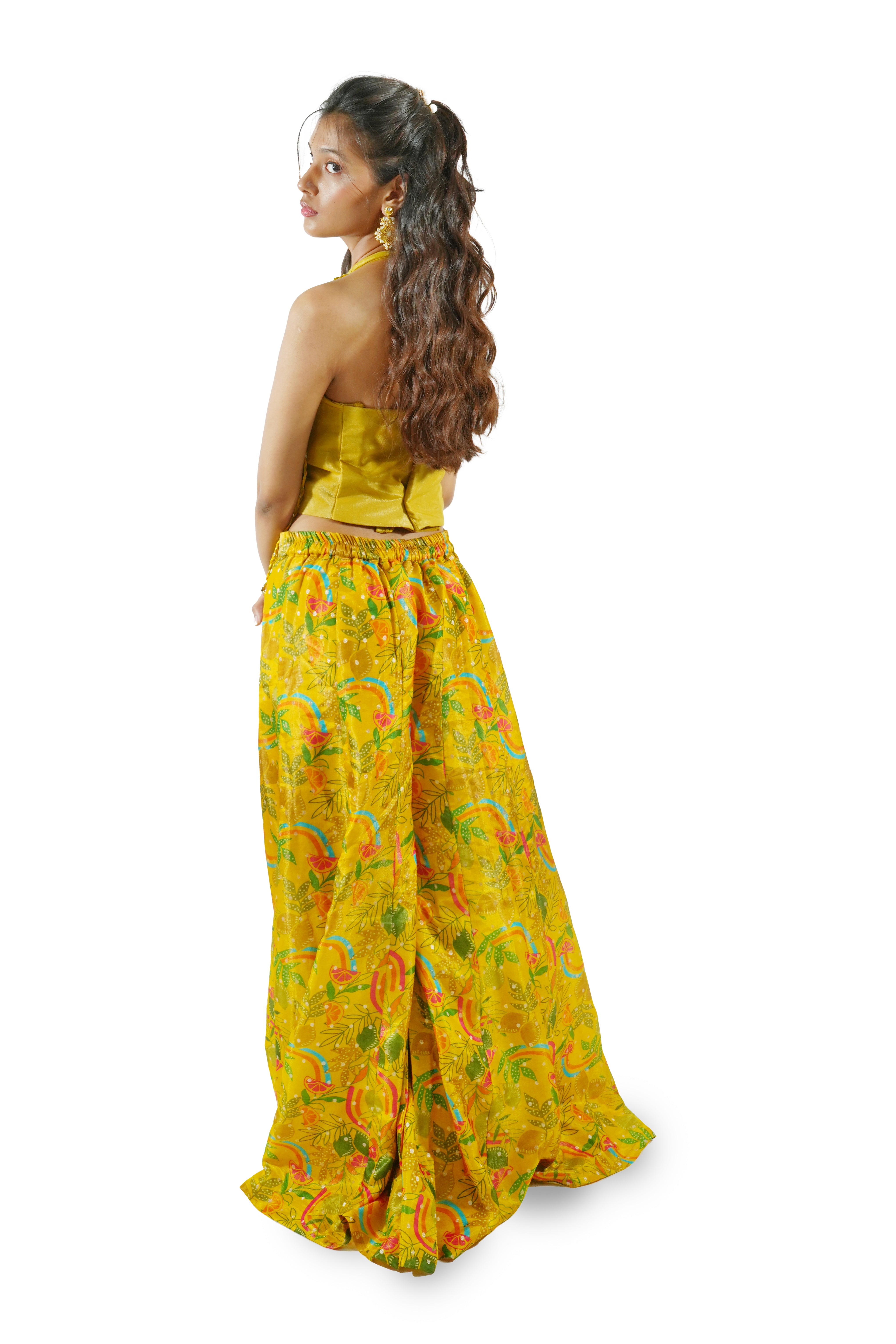 NOORAA - marigold fringe and floral print maxi gown