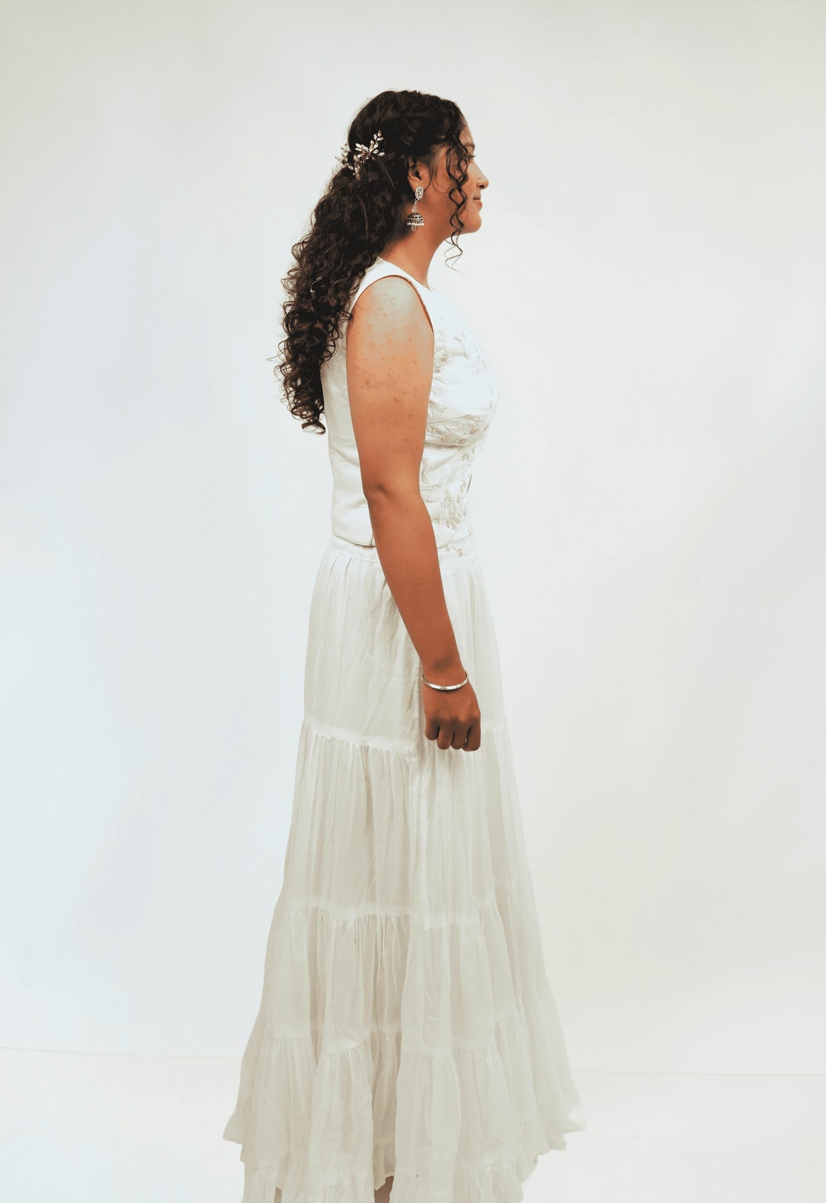 VANYA - Ivory Embroidered Waistcoat with Tiered Maxi Skirt