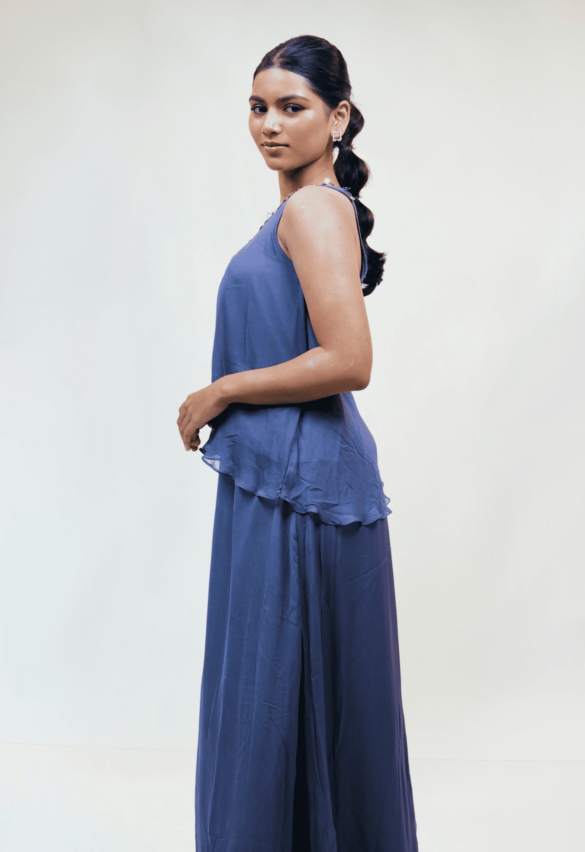 IVELLA - Periwinkle Blue One-Shoulder Ruffle Maxi Dress