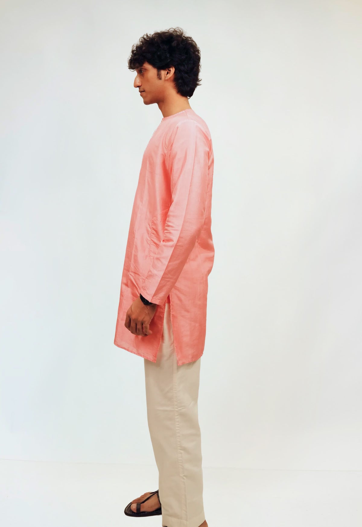 DEV - Blush Pink Silk-Finish Kurta with White Pants