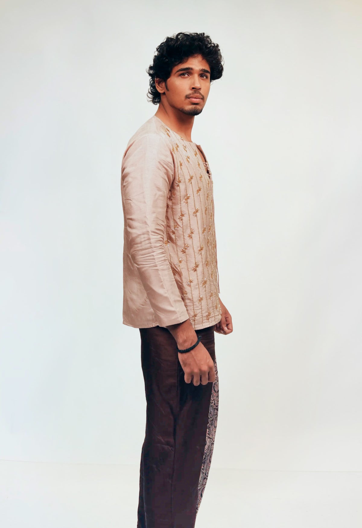 ARIN - Beige Embroidered Kurta with Printed Brown Pants
